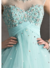 Tulle Beaded Scoop Neckline Key Hole Back Knee Length Prom Dress 